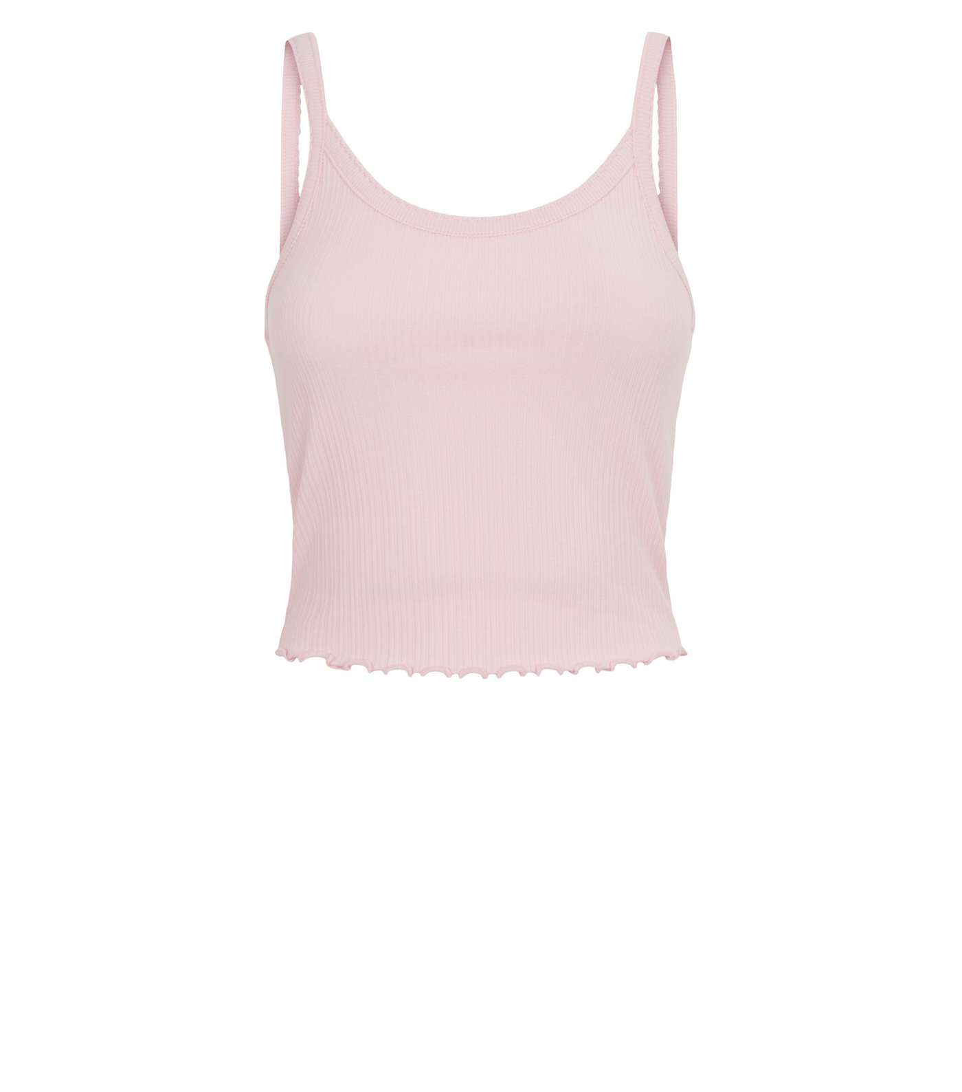 Mid Pink Ribbed Frill Trim Cami