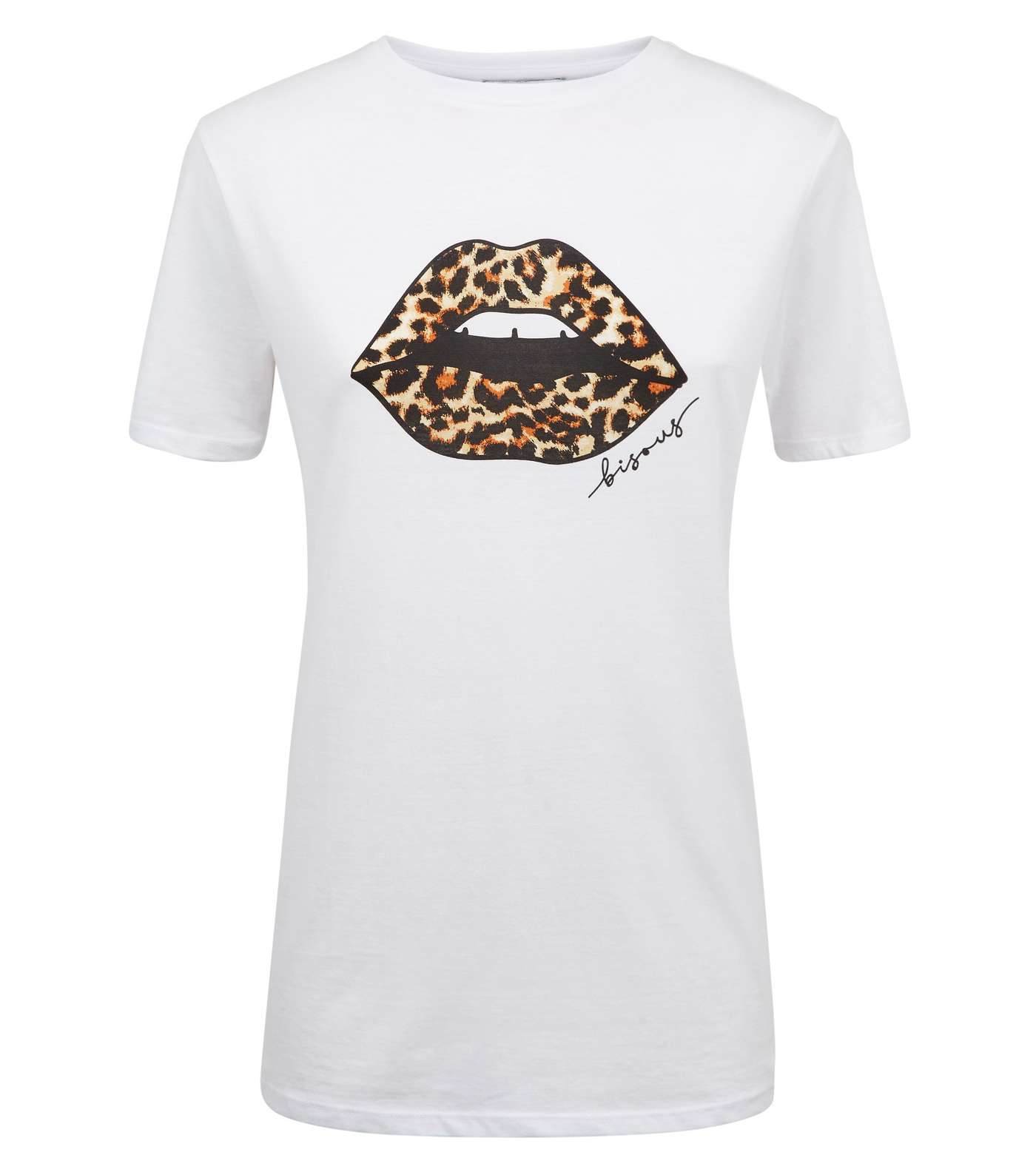 Tall White Leopard Print Lips Slogan T-Shirt Image 4
