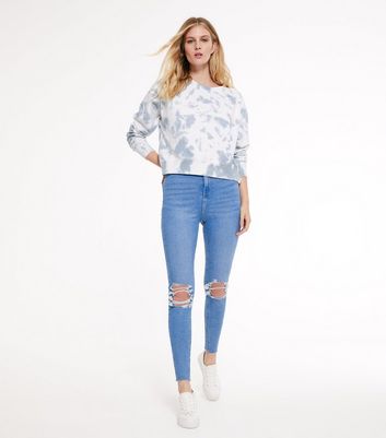 Click to view product details and reviews for Tall Bright Blue Ripped High Waist Hallie Super Skinny Jeans New Look.