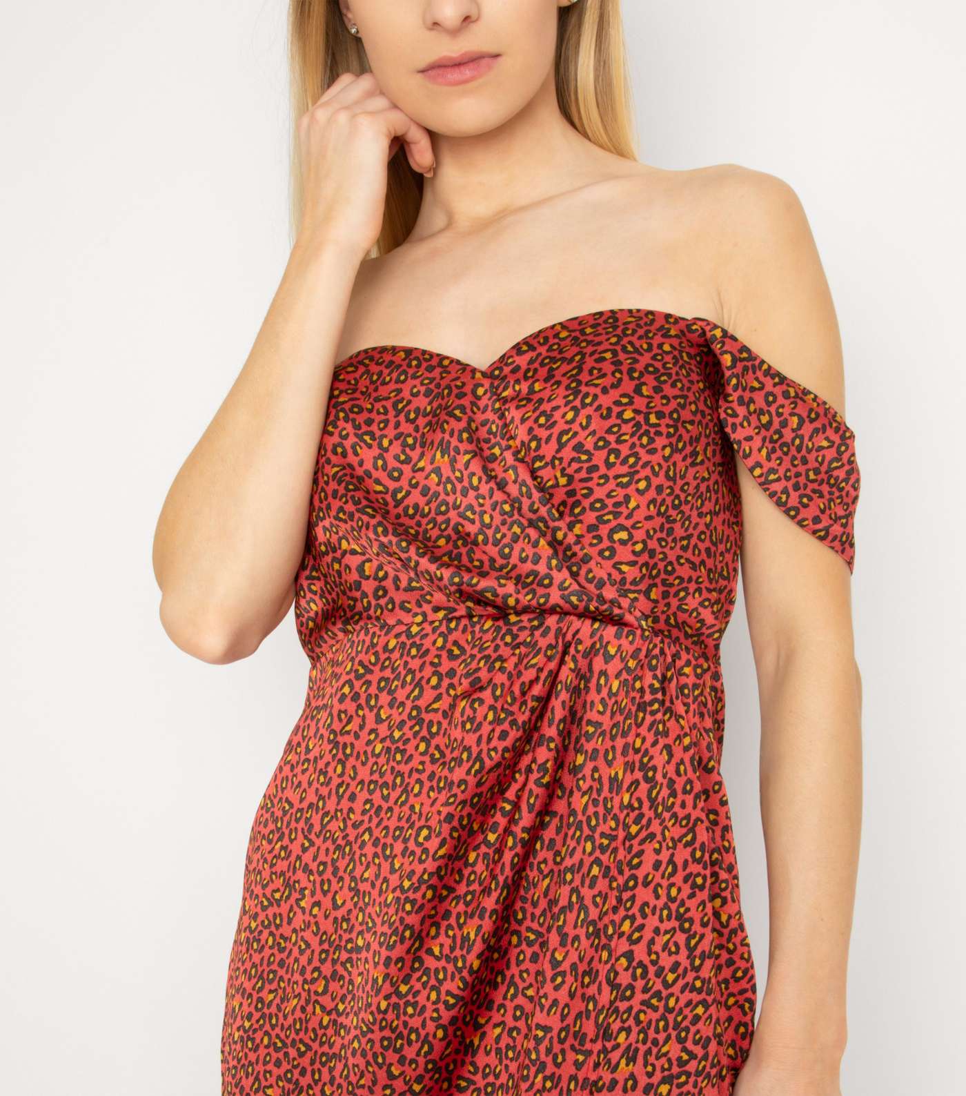 Another Look Red Leopard Print Bardot Dress Image 5