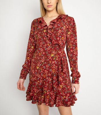 red frill wrap dress