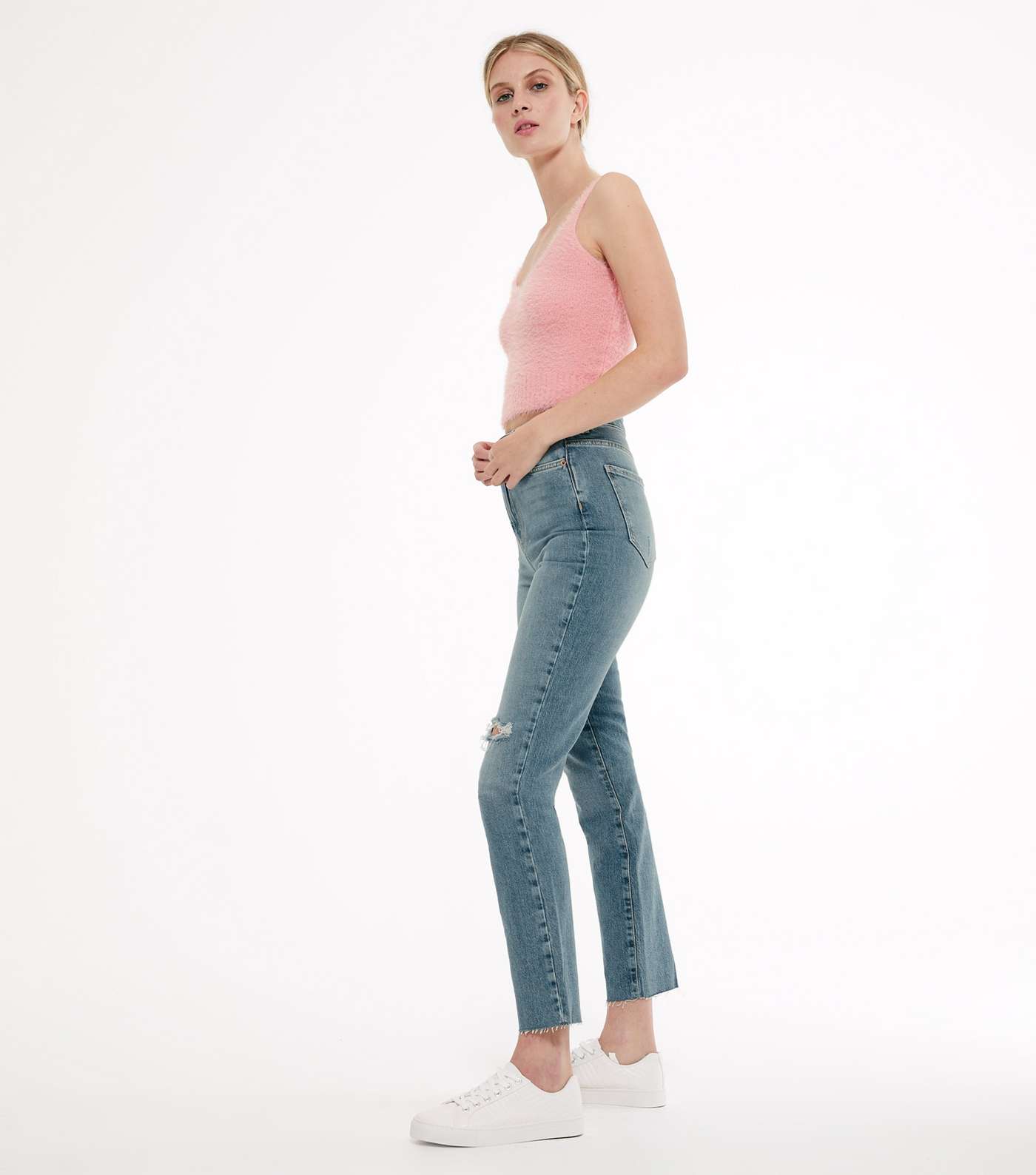 Tall Blue Ripped Ankle Grazing Hannah Straight Leg Jeans
