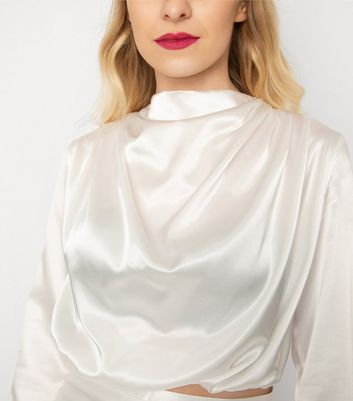 white satin high neck top