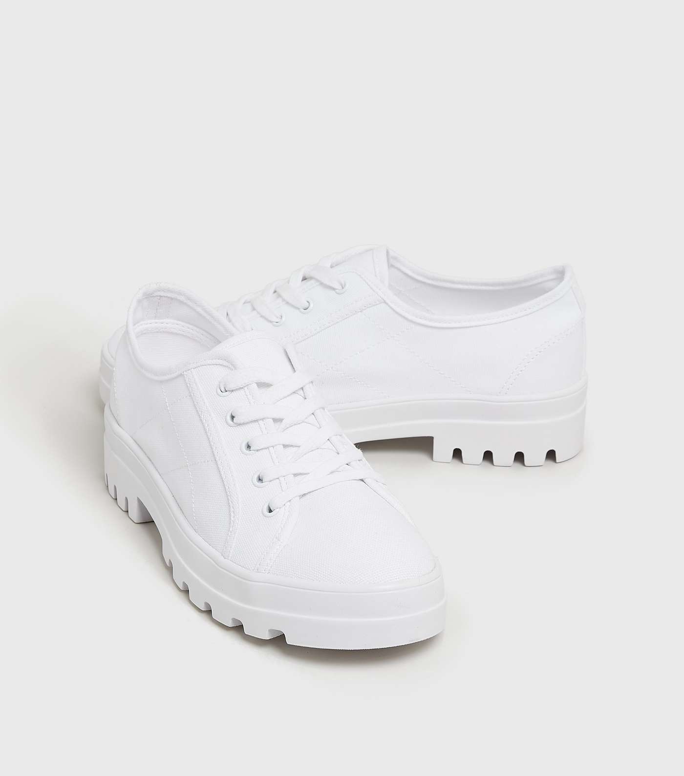 White Canvas Chunky Lace Up Shoes Image 2