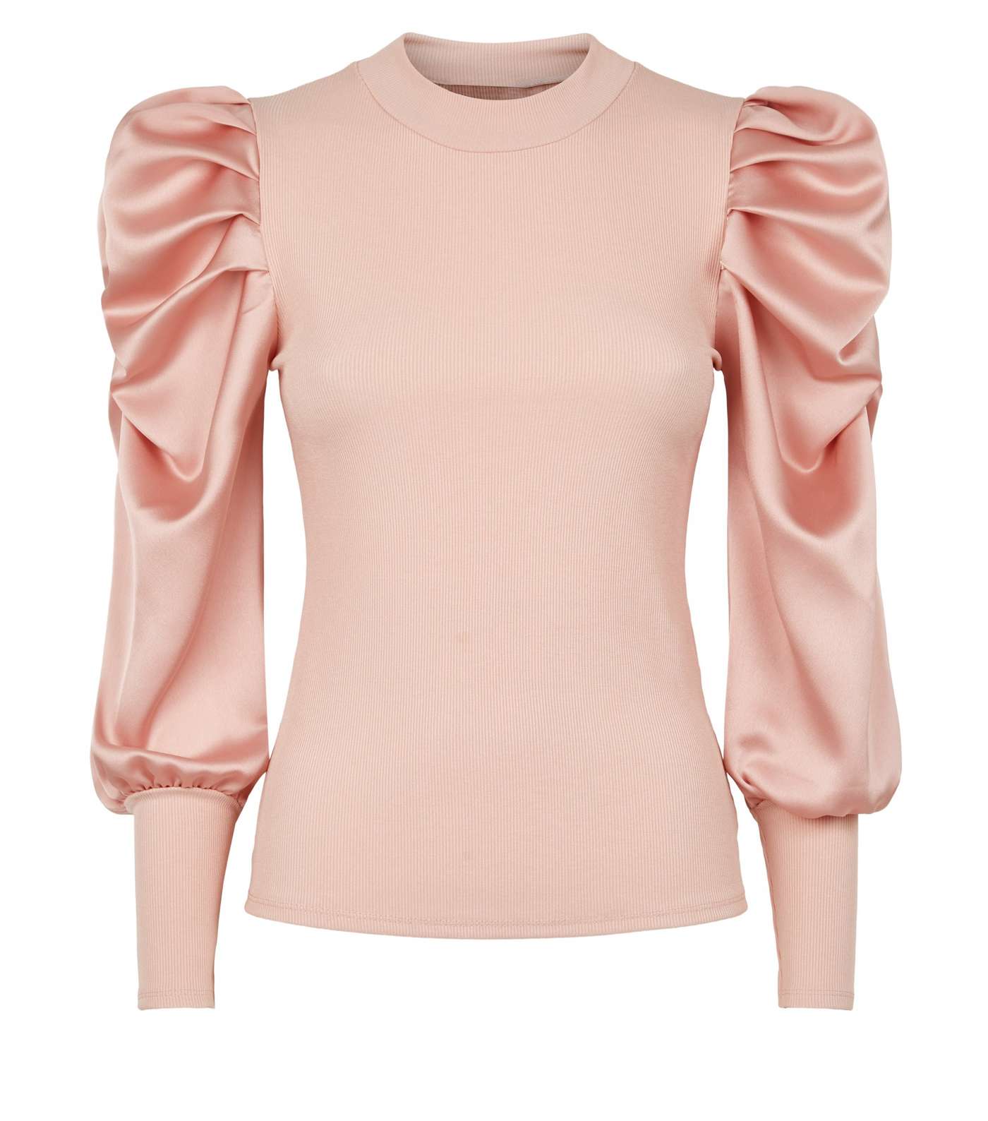 Cameo Rose Pale Pink Satin Puff Sleeve Top Image 4