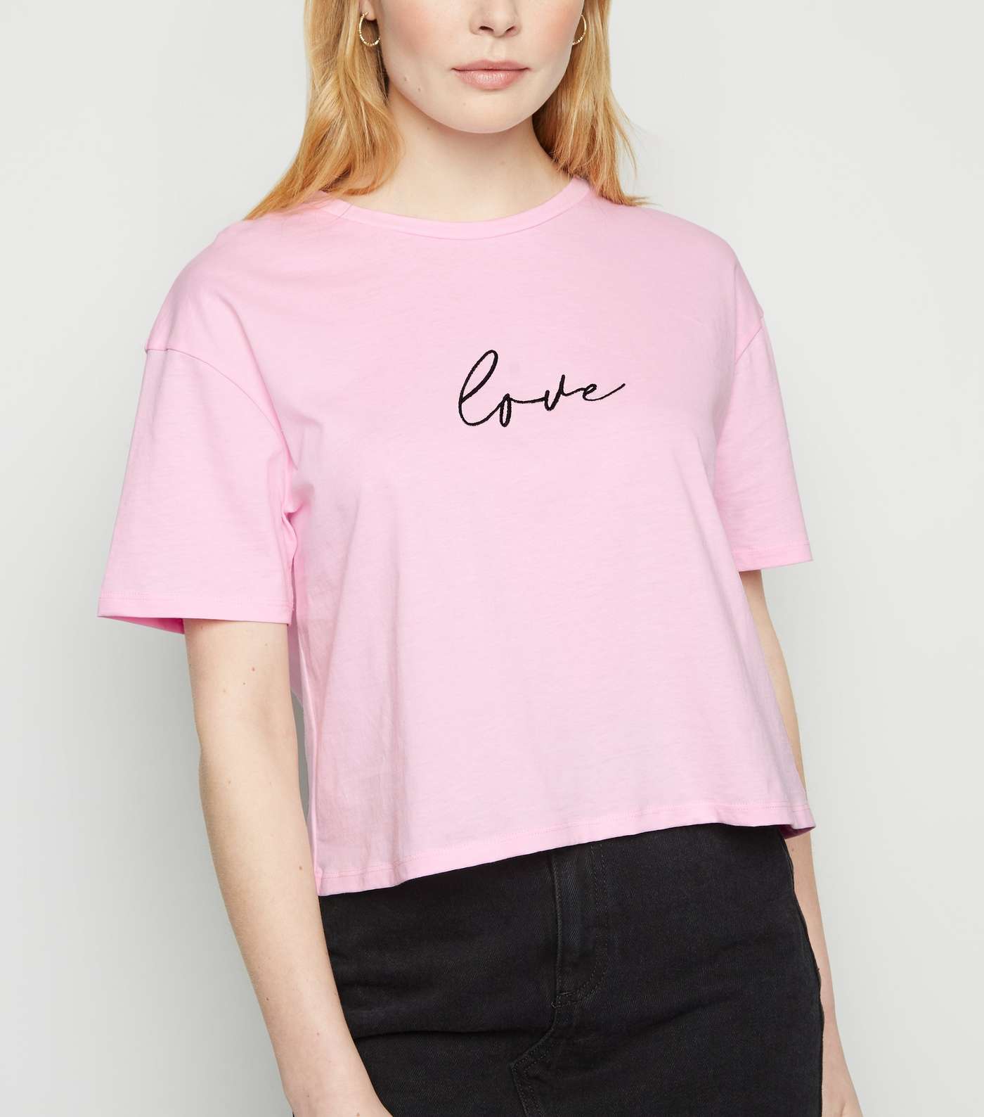 Bright Pink Embroidered Slogan Boxy T-Shirt