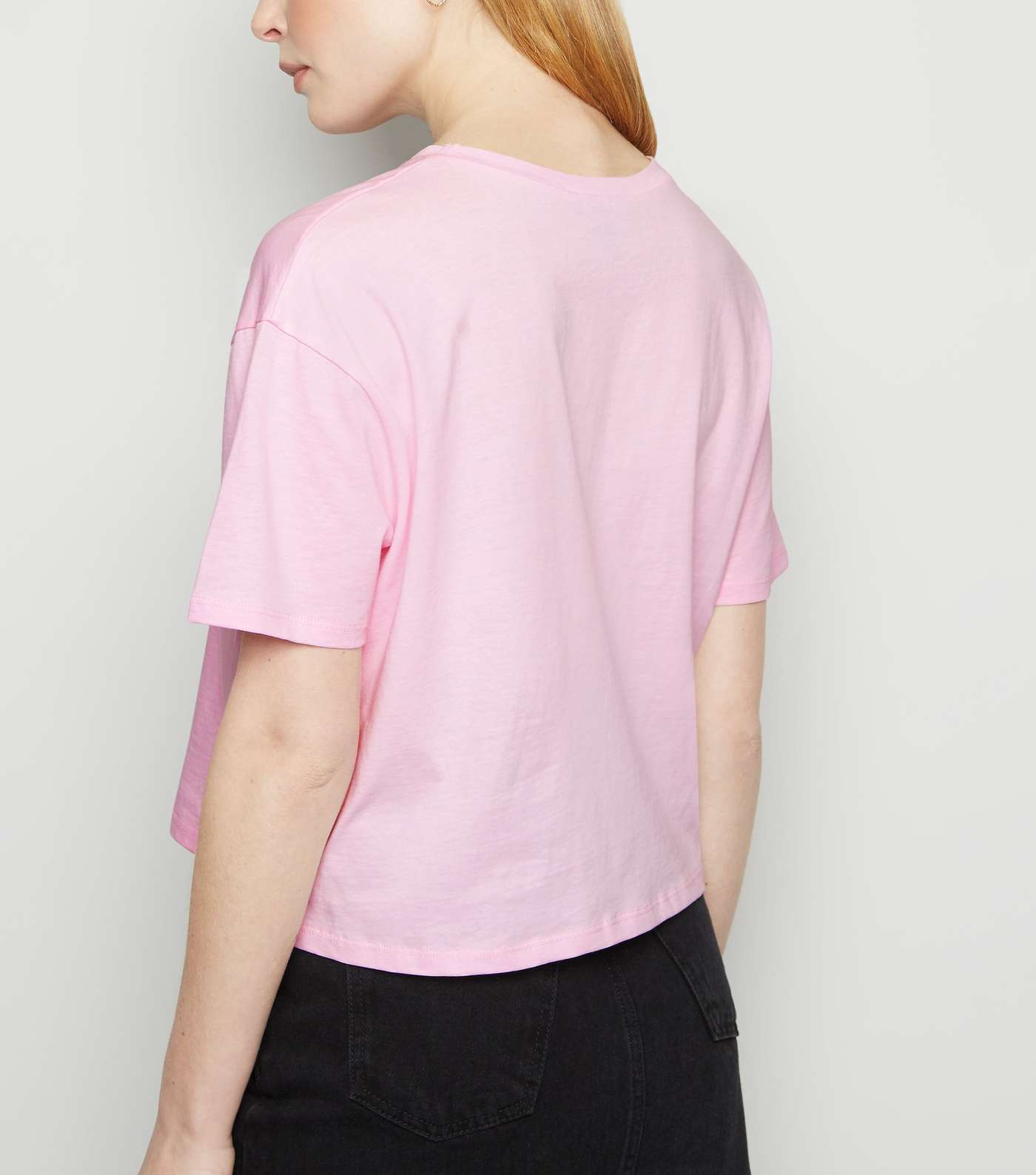 Bright Pink Embroidered Slogan Boxy T-Shirt Image 3