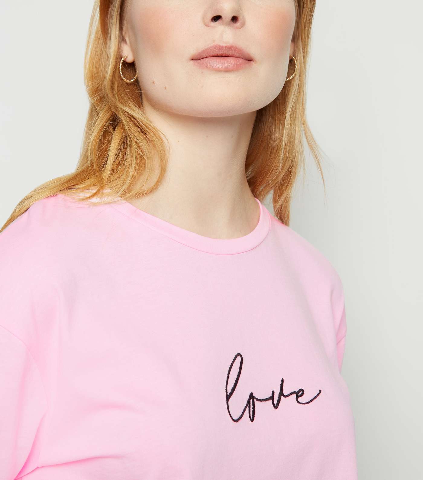 Bright Pink Embroidered Slogan Boxy T-Shirt Image 5