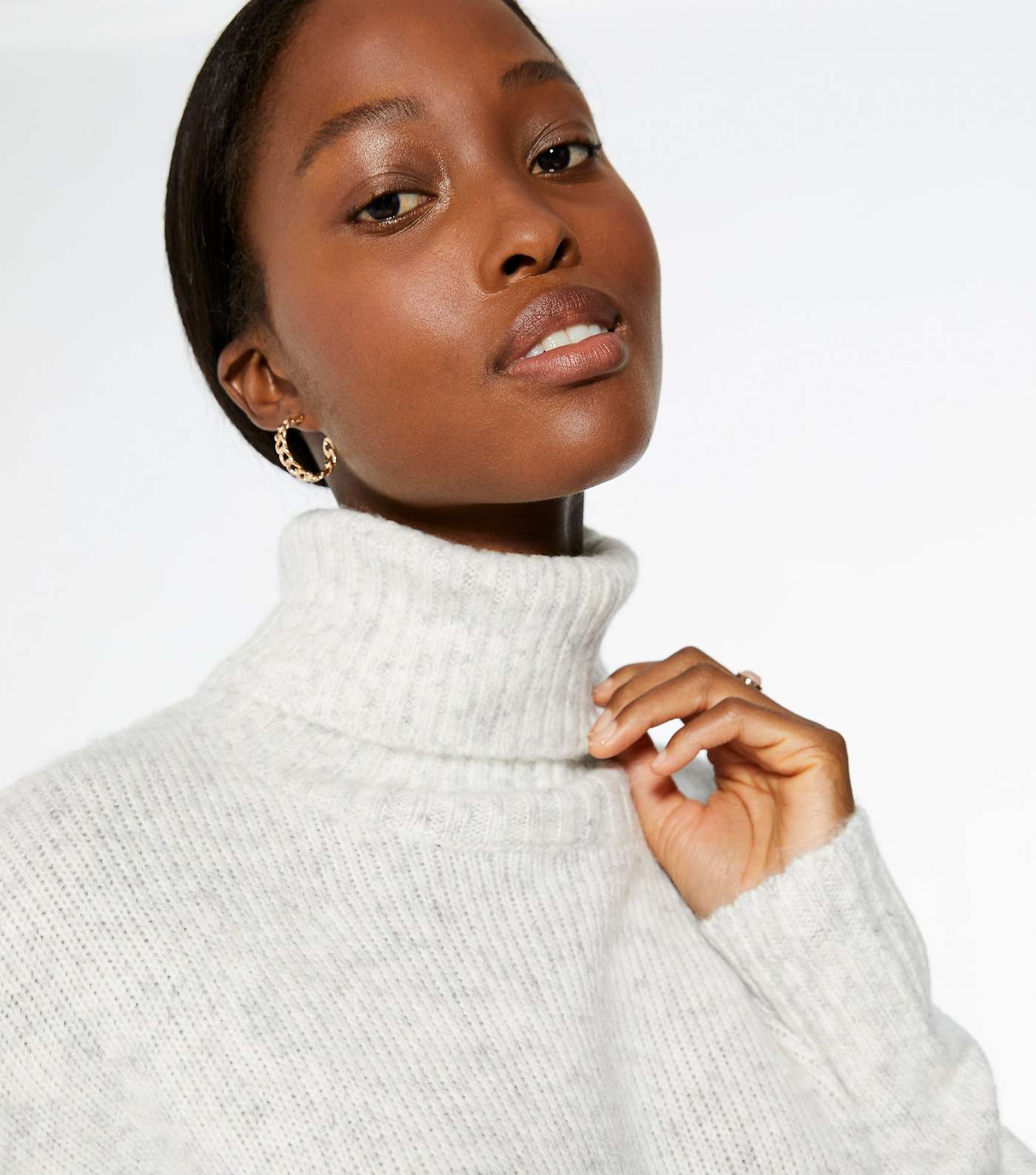 Tall Pale Grey Roll Neck Jumper Image 4