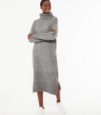 Grey roll store neck jumper dress