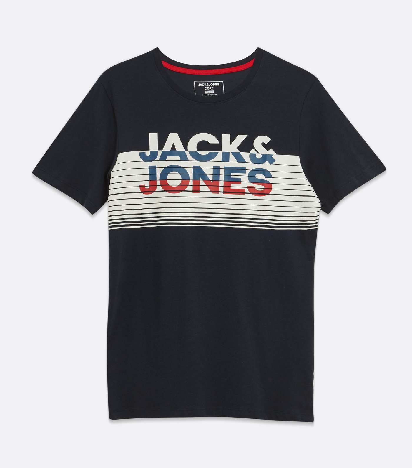 Jack & Jones Navy Box Stripe Logo T-Shirt Image 5