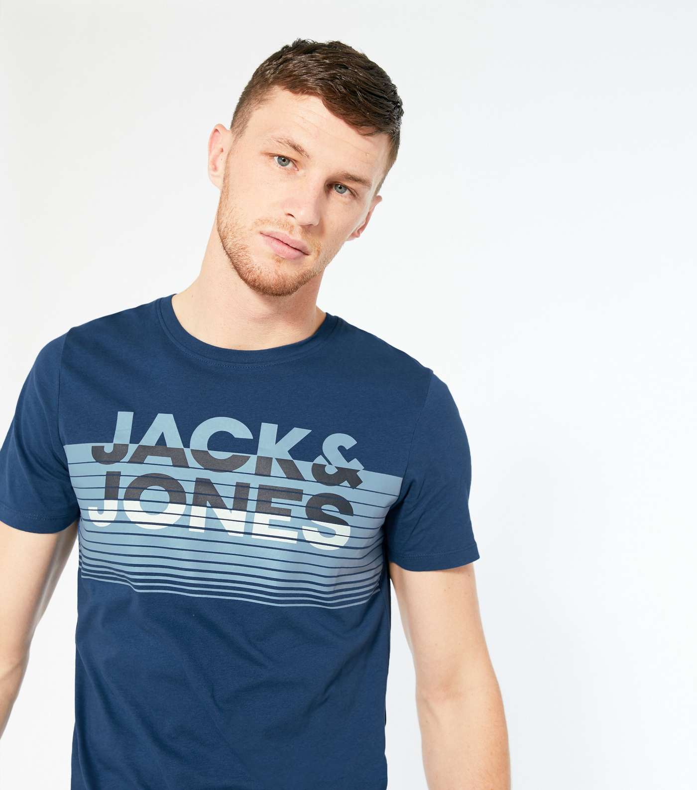 Jack & Jones Bright Blue Box Stripe Logo T-Shirt Image 3