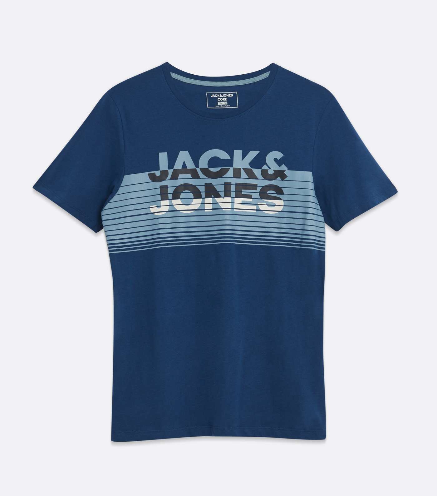 Jack & Jones Bright Blue Box Stripe Logo T-Shirt Image 5