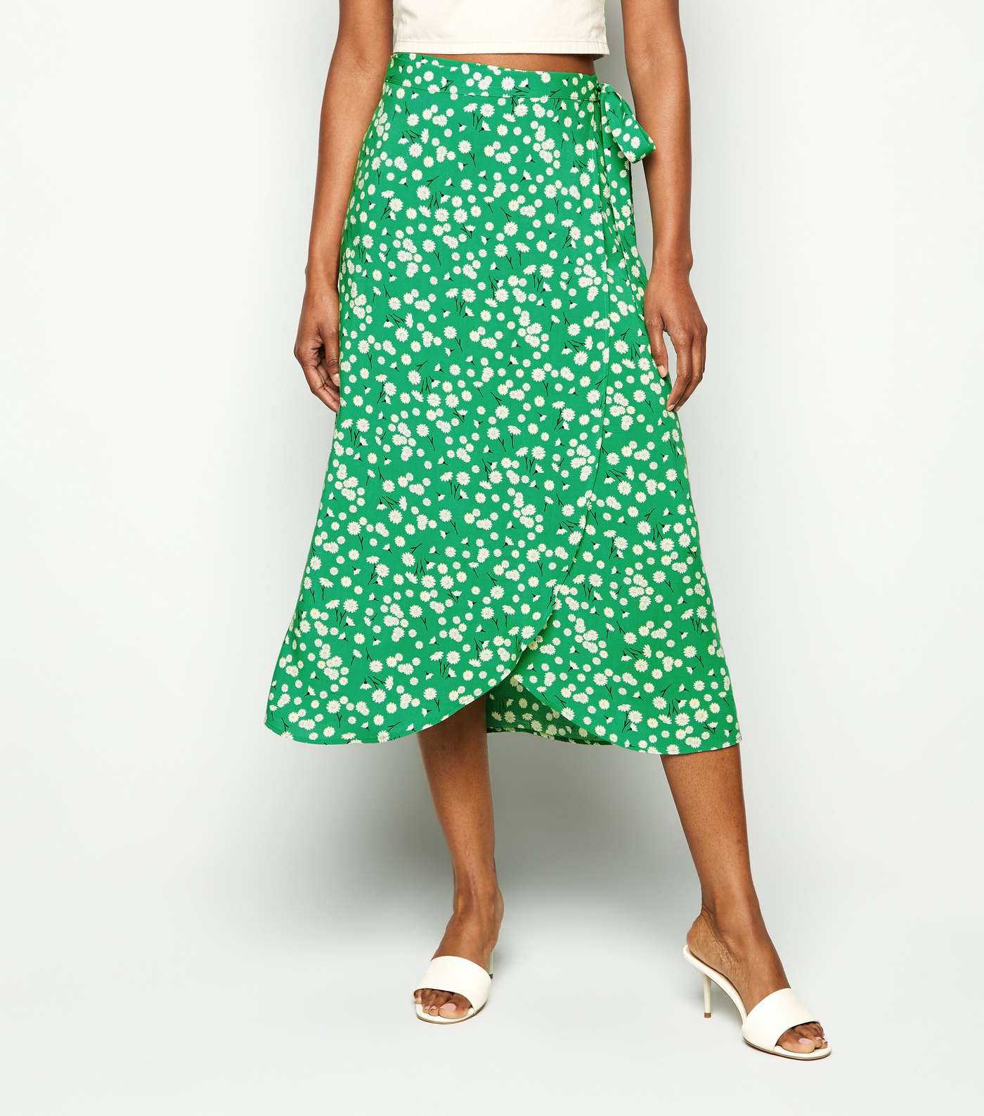 Green Daisy Print Midi Wrap Skirt Image 2