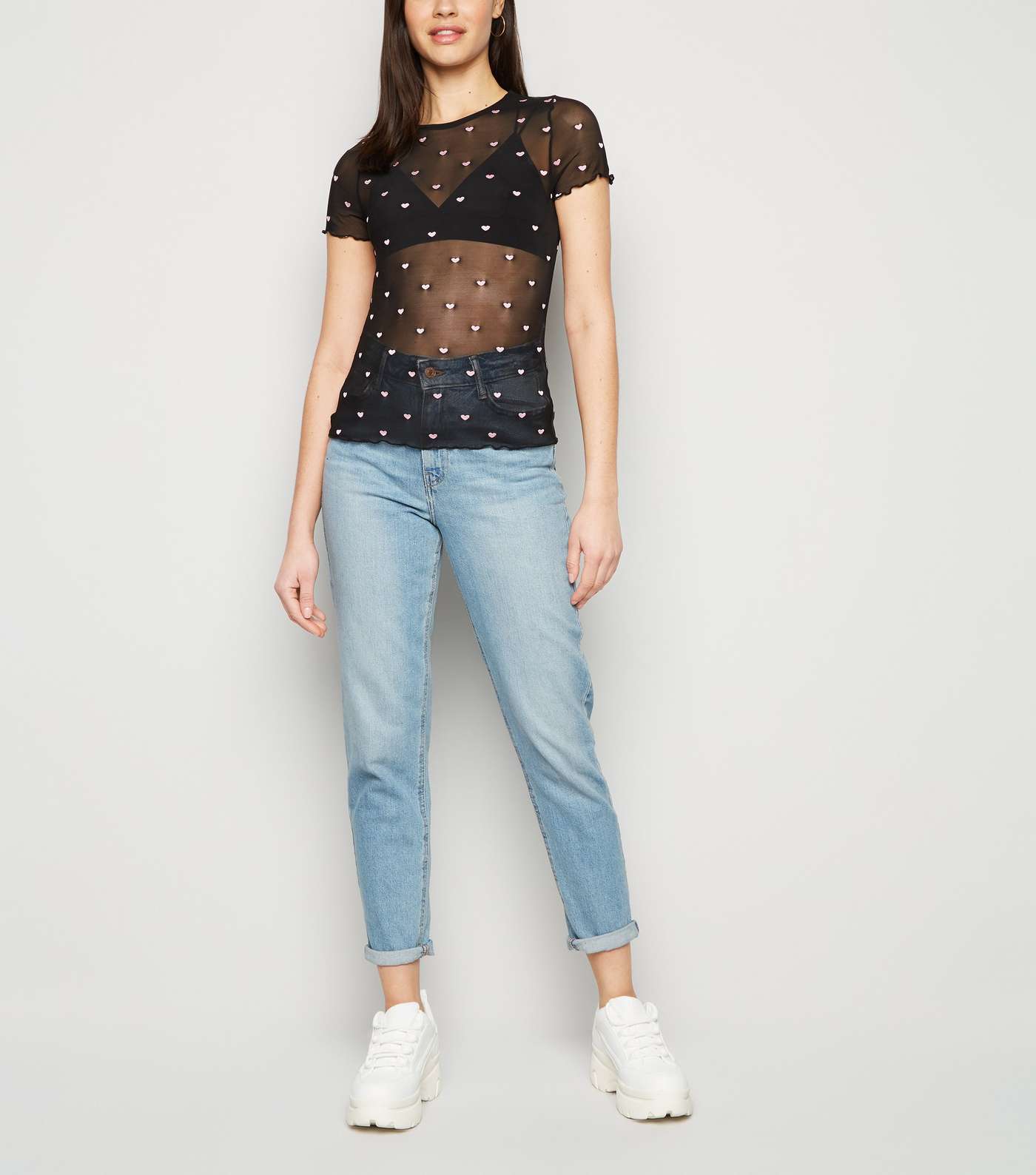 Black Heart Embroidered Mesh Top Image 2