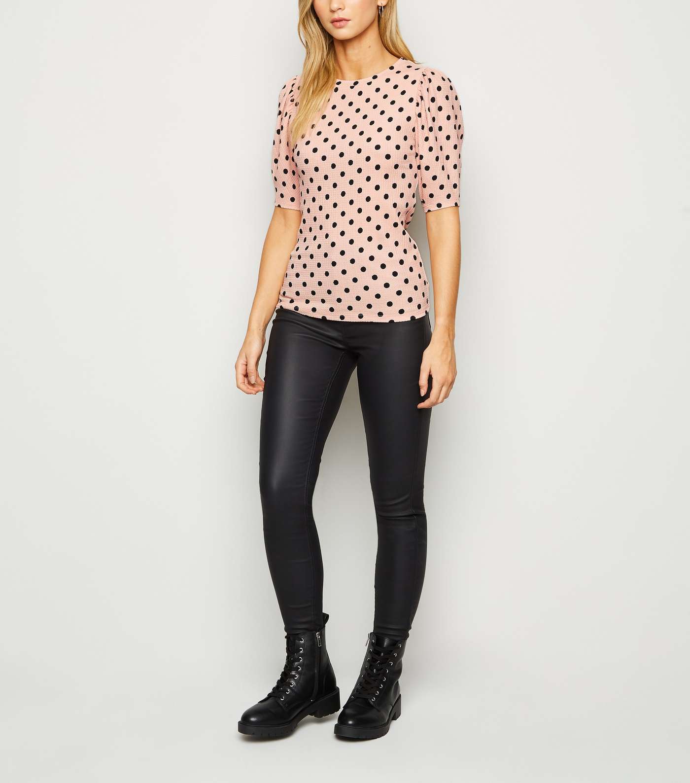 Pink Spot Textured Puff Sleeve Top Image 2