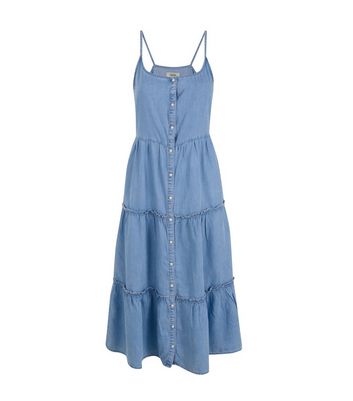 blue denim midi dress