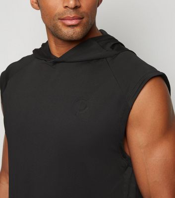 Image of GymPro Black Mesh Panel Hooded Vest New Look