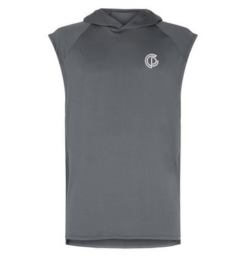 Image of GymPro Grey Mesh Panel Hooded Vest New Look