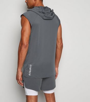 GymPro Grey Mesh Panel Hooded Vest New Look