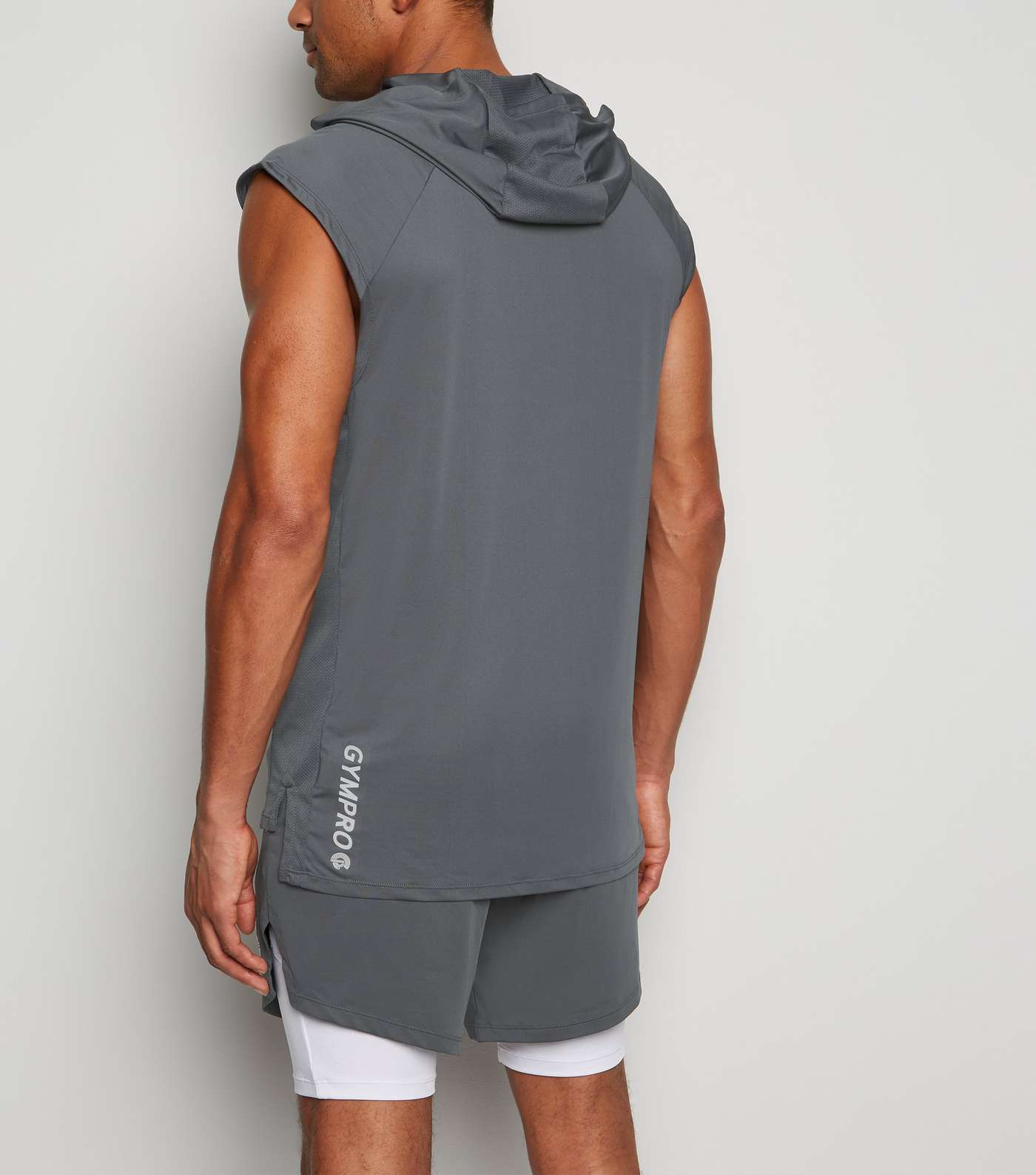 GymPro Grey Mesh Panel Hooded Vest Image 3