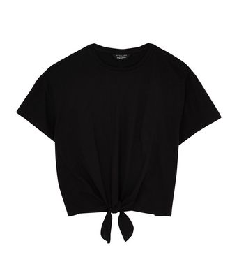 Girls Black Tie Front T-Shirt | New Look