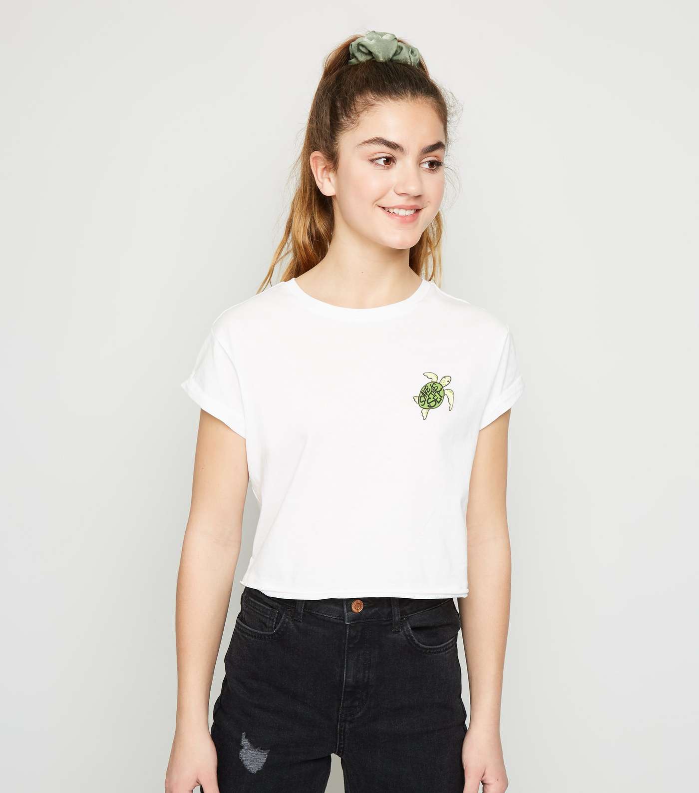 Girls White Turtle Print Boxy T-Shirt