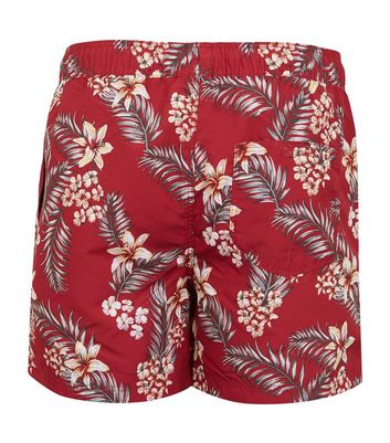 Image of Jack & Jones Dark Red Tropical Swim Shorts New Look