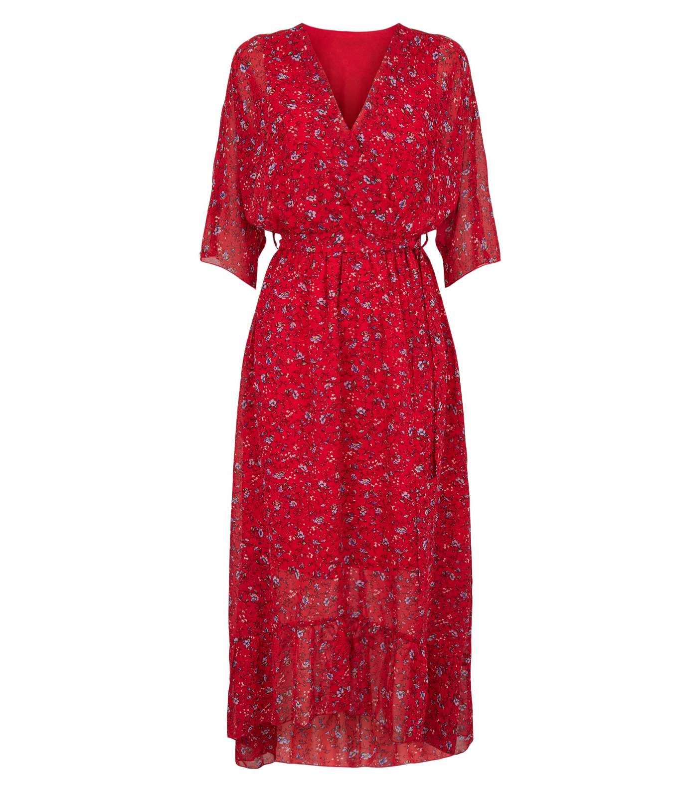 Mela Red Ditsy Floral Wrap Maxi Dress Image 4