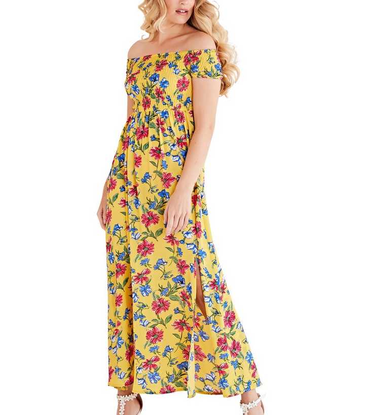 Mela Multicoloured Floral Bardot Maxi Dress 