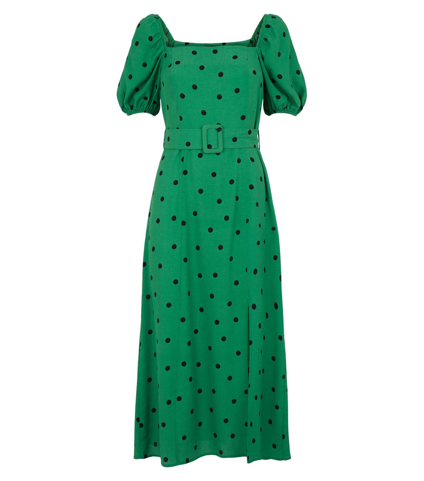 Green Spot Square Neck Belted Midi Dress Image 4