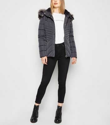 New look fitted store puffer jacket in grey