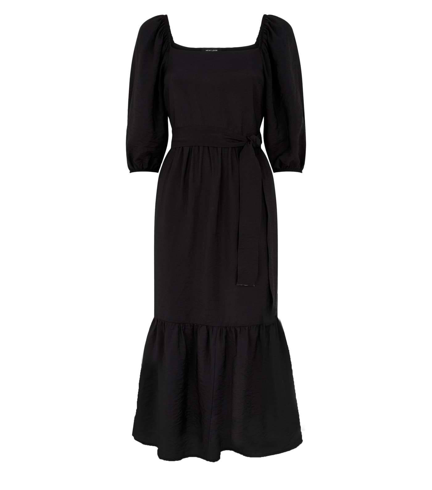 Black Puff Sleeve Tiered Midi Dress Image 4