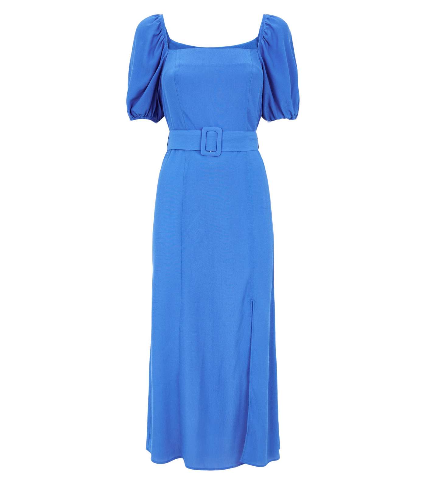 Bright Blue Square Neck Belted Midi Dress Image 4