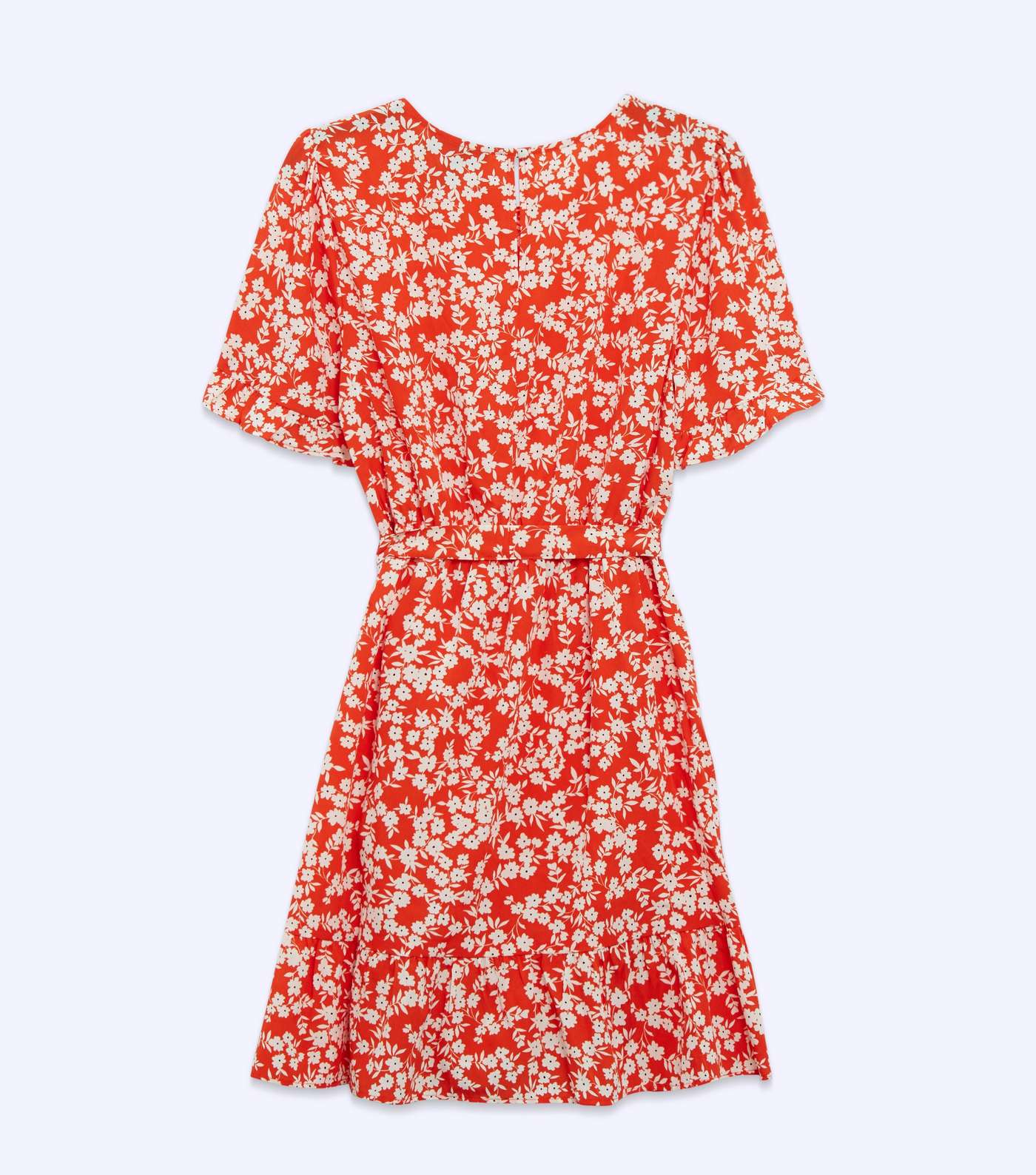Petite Red Floral Ruffle Belted Dress Image 2