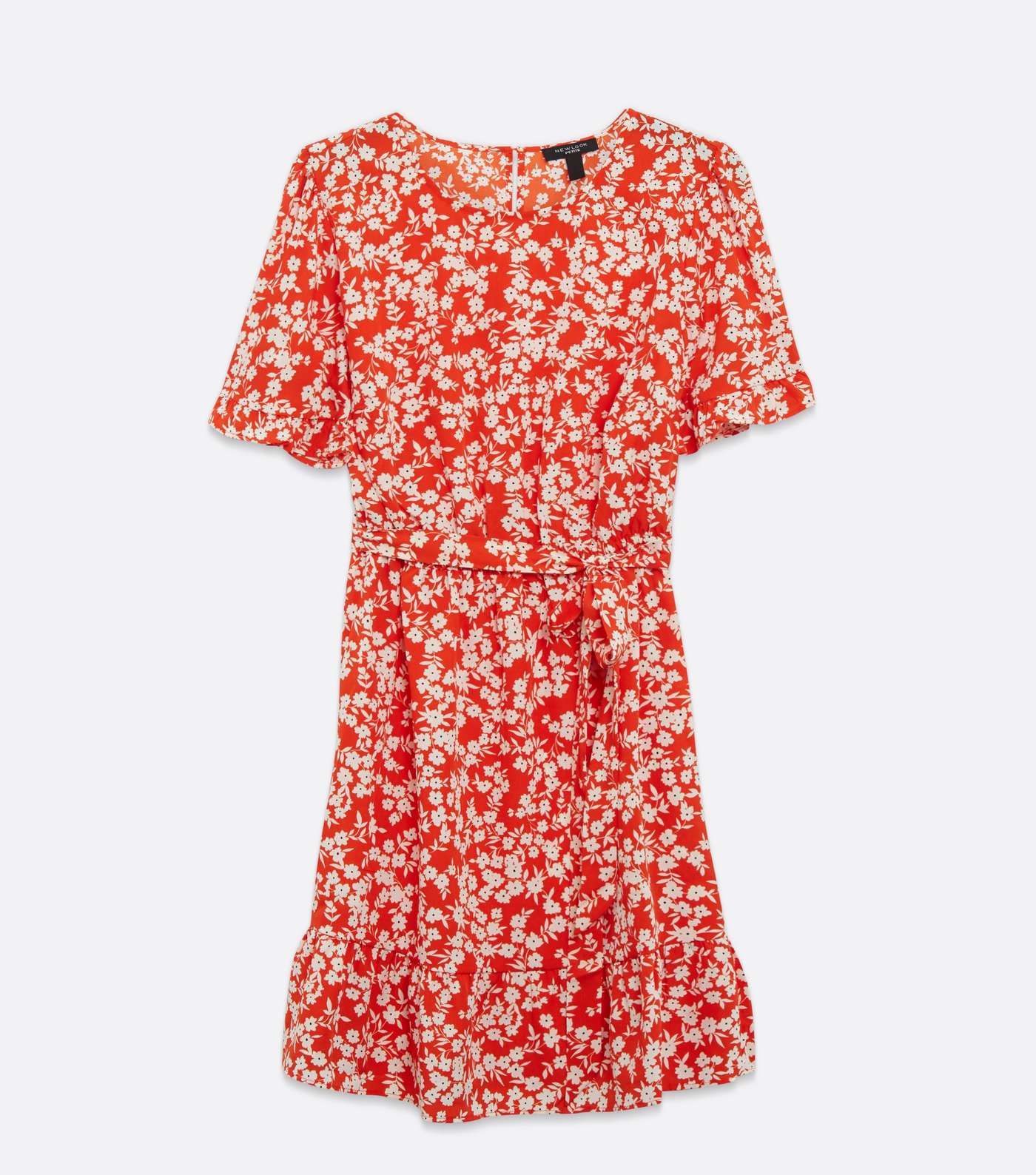 Petite Red Floral Ruffle Belted Dress Image 6