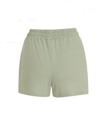 Image of Light Green Jersey Tie Waist Shorts New Look