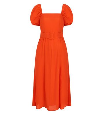 bright orange midi dress