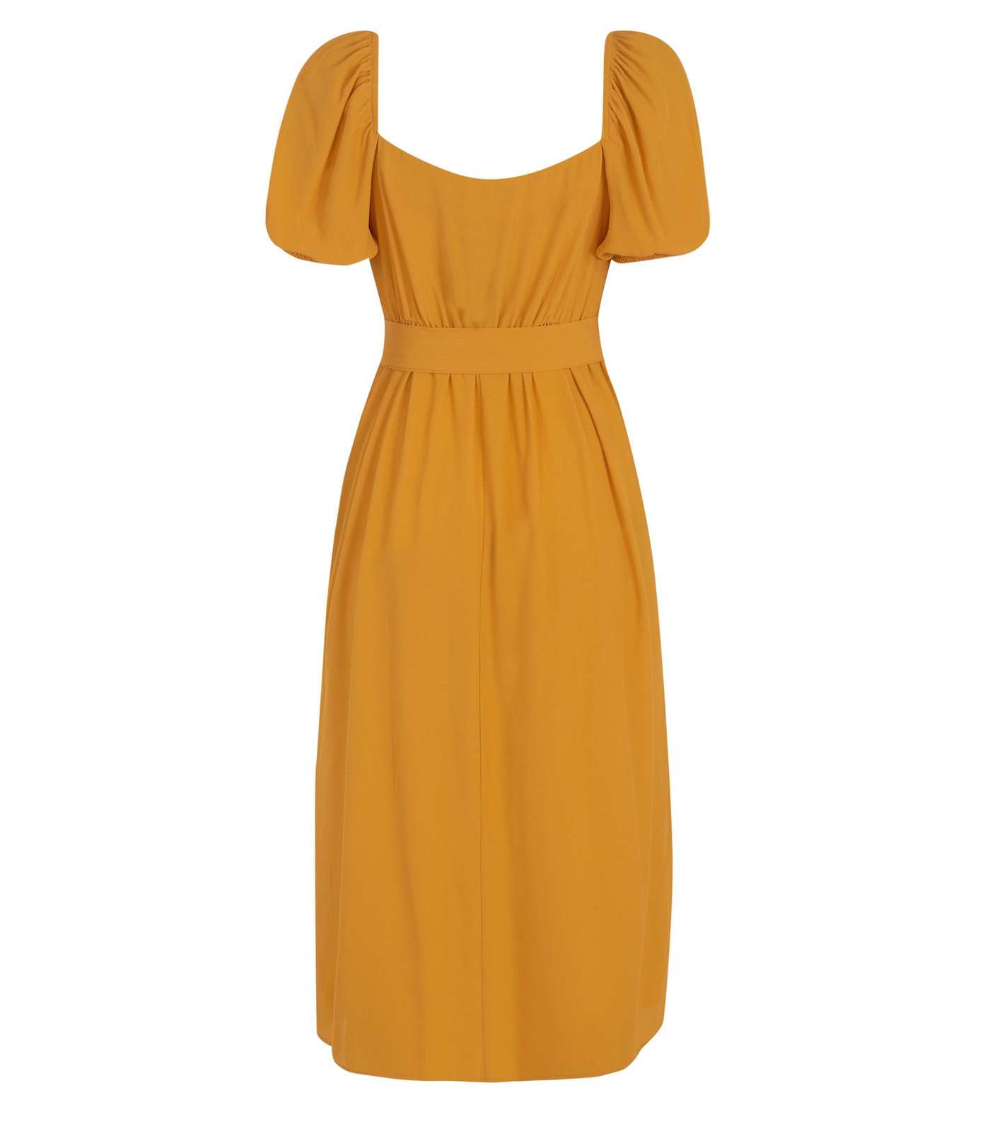 Petite Yellow Puff Sleeve Belted Midi Dress Image 2