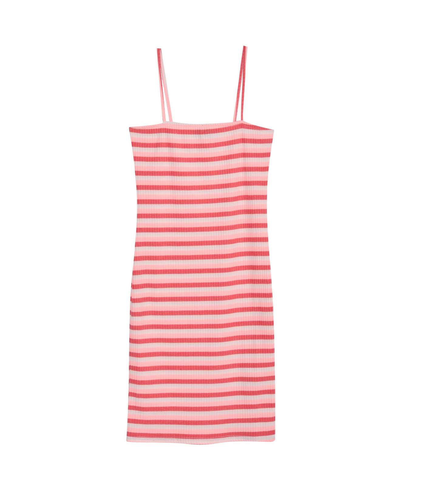 Girls Pink Stripe Ribbed Mini Dress 