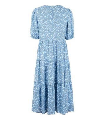 New look puff sleeve midi dress in blue spot best sale