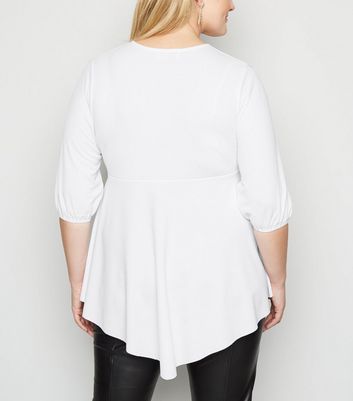 Image of Just Curvy White Asymmetric Wrap Top New Look