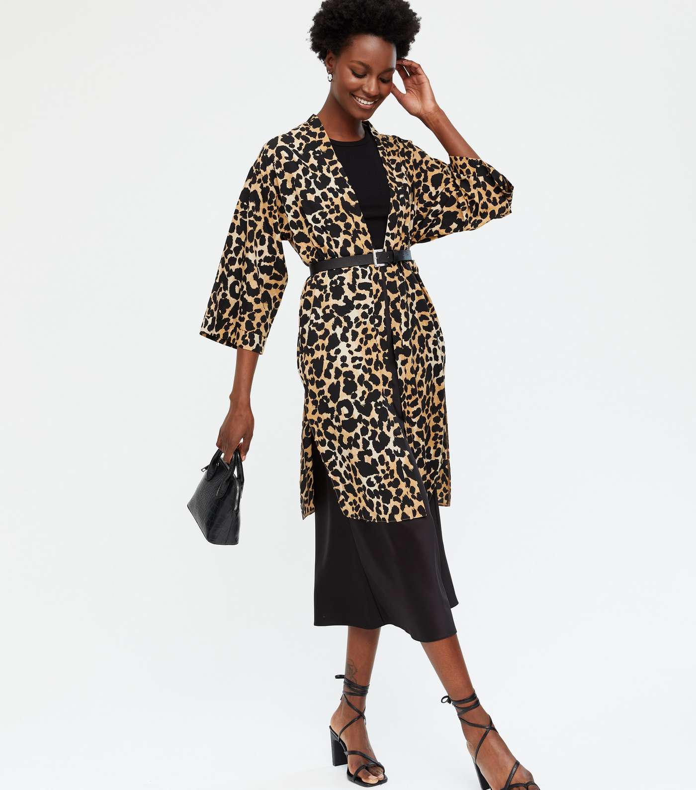 Brown Leopard Print Long Kimono