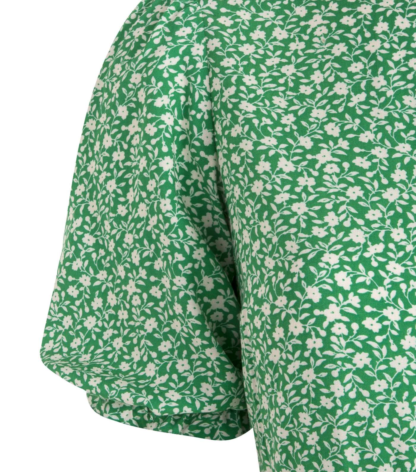 Curves Green Floral Puff Sleeve Midi Dress Image 3