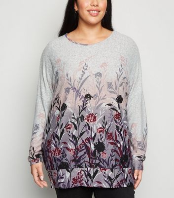 Apricot Curves Grey Floral Fine Knit 