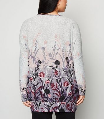 Image of Apricot Curves Grey Floral Fine Knit Jumper New Look