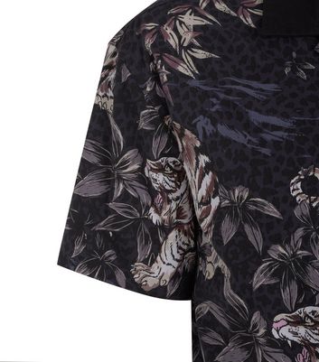 Image of Jack & Jones Navy Tiger Jungle Print Short Sleeve Shirt New Look