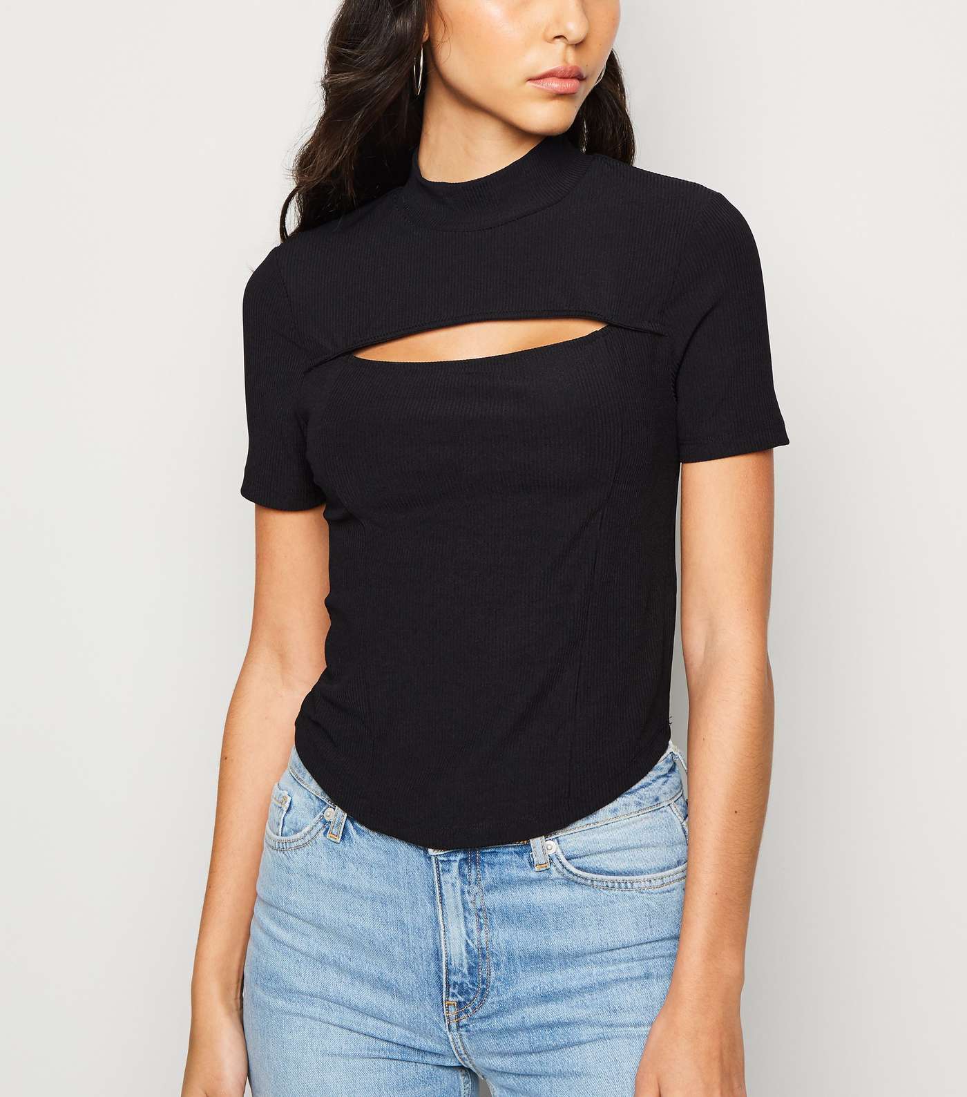 Black Ribbed Cut Out Panel Top