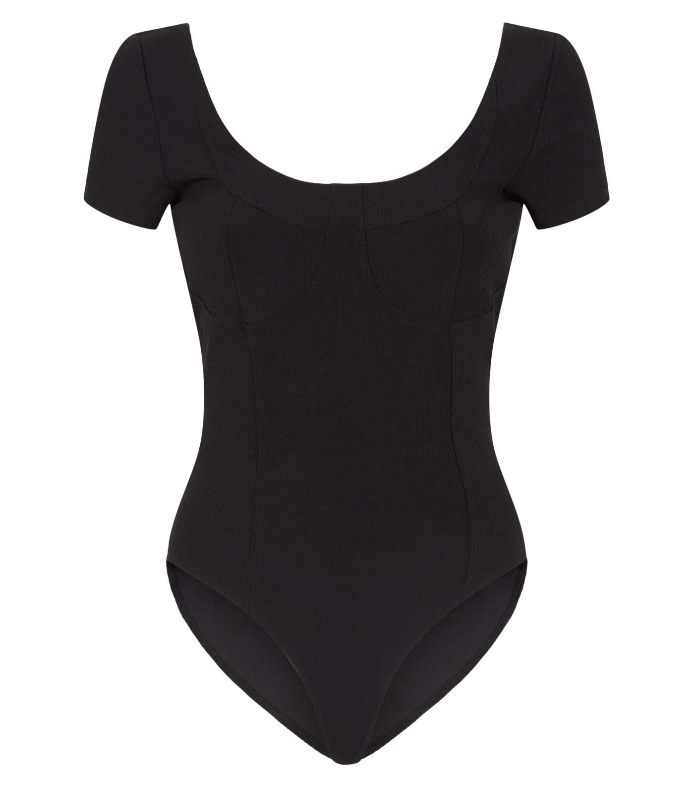 Black Ribbed Corset Seam Bodysuit Image 4