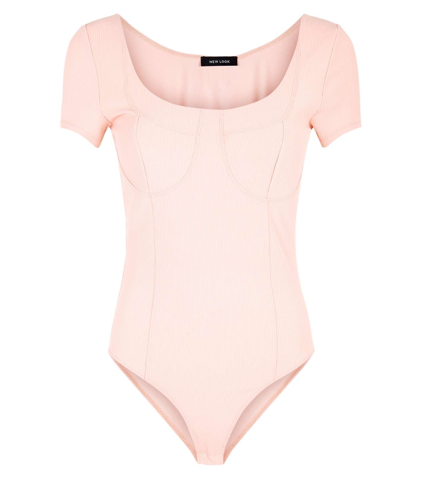 Pink Ribbed Corset Seam Bodysuit Image 4